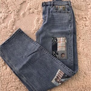 Abercrombie & Fitch Medium Blue Straight Leg Jeans with Patchwork